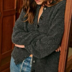Sezane size XL Cozy Gray Button-Up Cardigan